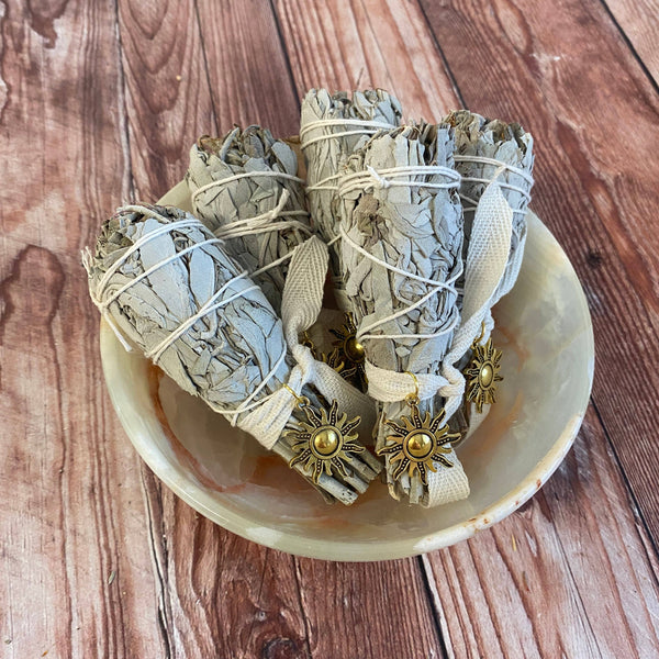 California White Sage Smudge Torch with Sun charm