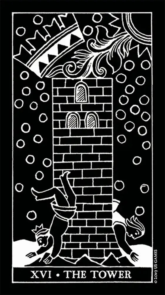 B&W Inversion 'The Tower' Tarot Card