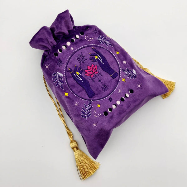Lotus Purple Velvet Bag with Gold tassel drawstring