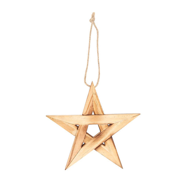 Rustic Wooden Pentagram Star Ornament