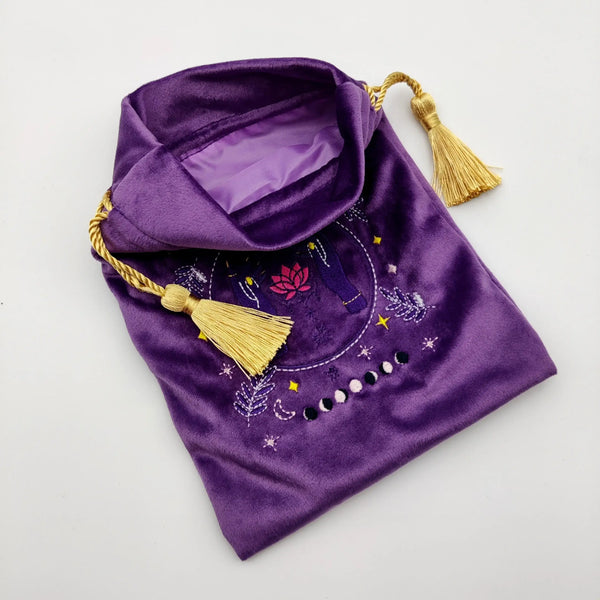 Purple Velvet Bag embroidered with lotus flower