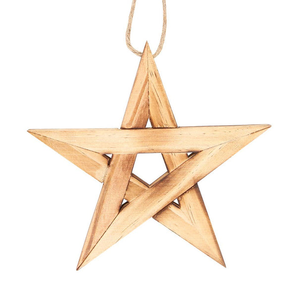 Ornament - Rustic Hanging Wooden Pentagram Star