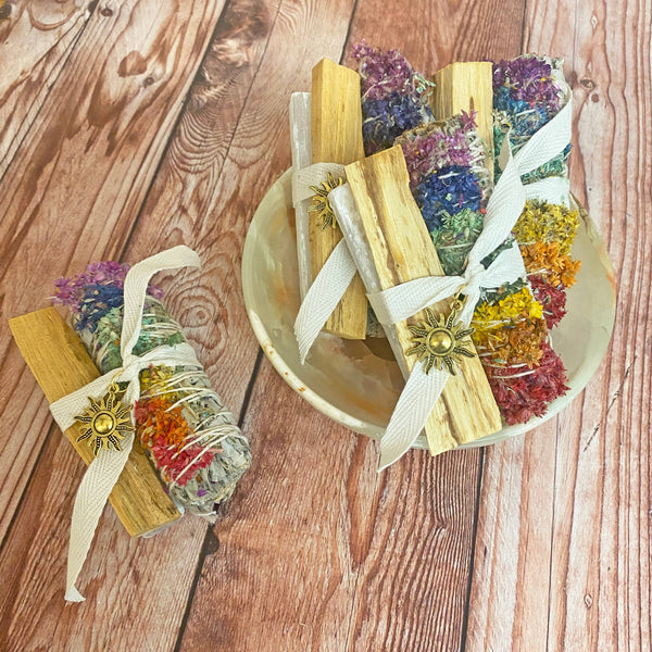 4 in. Rainbow Chakra Floral Smudge Bundle