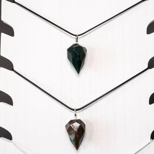 Bloodstone Faceted Drop Necklace (1" Avg) #J030 - Lucid Willow - Crystal