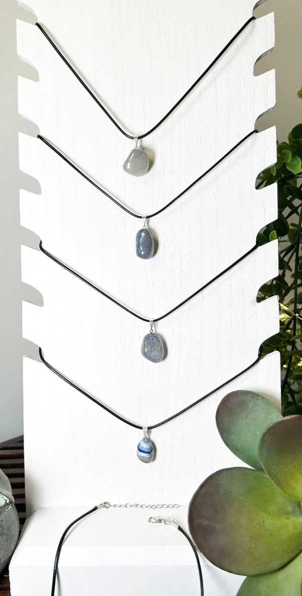 Blue Agate Pendant Necklace #J020 - Lucid Willow - Necklace