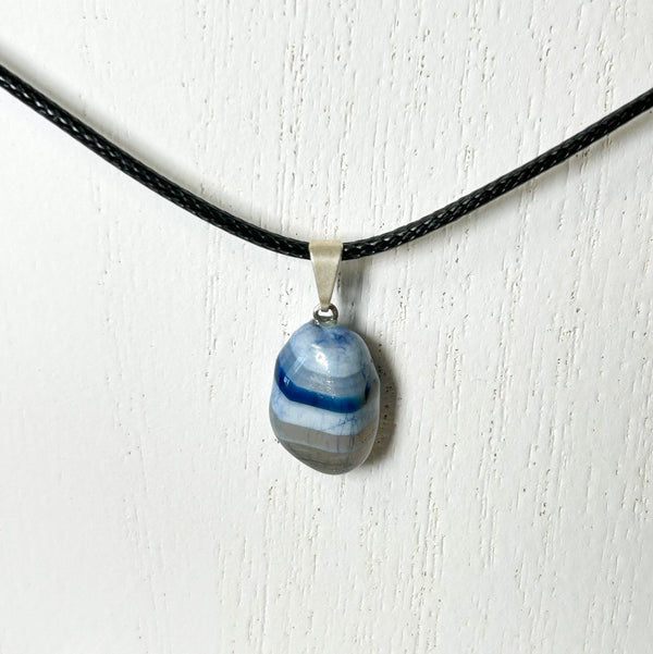 Blue Agate Pendant Necklace #J020 - Lucid Willow - Necklace