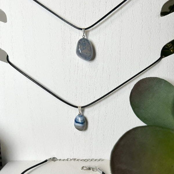 Blue Agate Pendant Necklace #J020 - Lucid Willow - Necklace
