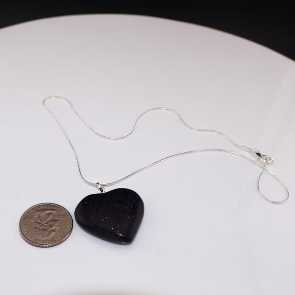 Blue Goldstone Heart Necklace (1" Avg) #J036 - Lucid Willow - Crystal