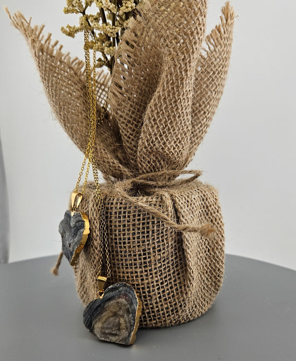 Chalcedony Agate Heart Druzy Necklace (Gold) - Lucid Willow - Jewelry