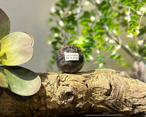 Ruby x Feldspar 47mm Sphere #S015 - Lucid Willow - Crystal