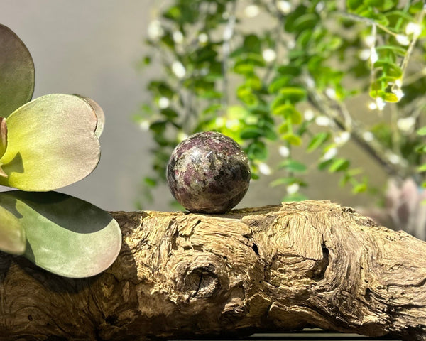 Ruby x Feldspar 47mm Sphere #S016 - Lucid Willow - Crystal