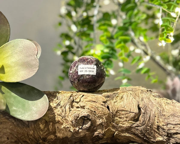 Ruby x Feldspar 47mm Sphere #S016 - Lucid Willow - Crystal