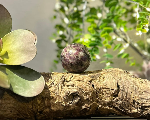 Ruby x Feldspar 47mm Sphere #S016 - Lucid Willow - Crystal