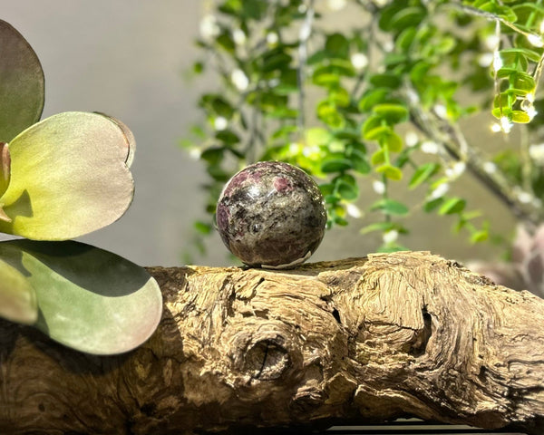 Ruby x Feldspar 47mm Sphere #S016 - Lucid Willow - Crystal