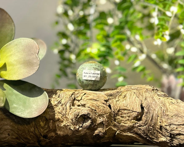 Ruby x Fuchsite 38mm Sphere #S012 - Lucid Willow - Crystal