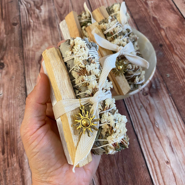 White Sinuata Sage Smudge Bundle with sun charm