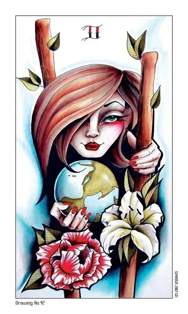 Eight Coins' Tattoo Tarot 2 of Wands Card