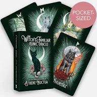 Oracle card deck 'Witches Familiar Ruins Oracle' by Athena Nectoz with a pink pocket-sized label on a white background.