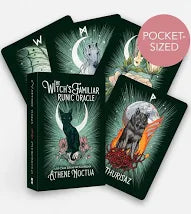 Oracle card deck 'Witches Familiar Ruins Oracle' by Athena Nectoz with a pink pocket-sized label on a white background.