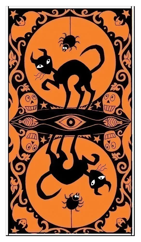 A black cat and spider as the back of the tarot cards.