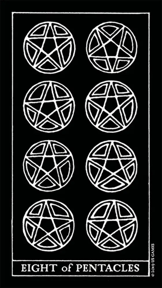 B&W Inversion 'Eight of Pentacles' Tarot Card
