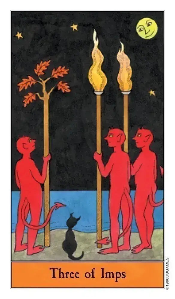 Three Devils as 'Three of Imps' Tarot Card