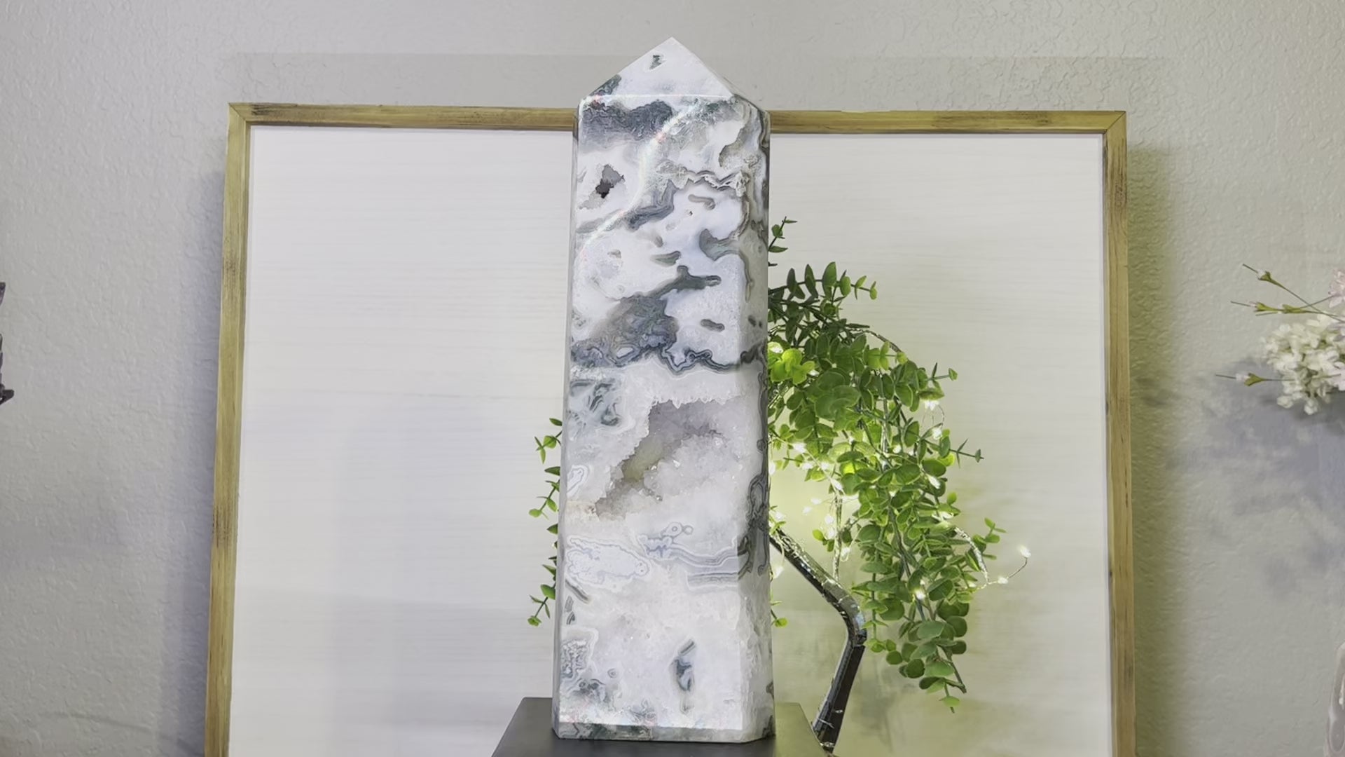 14.5" tall Moss Agate tower