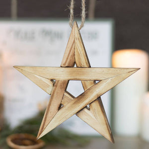 Rustic Hanging Wooden Pentagram Star Ornament