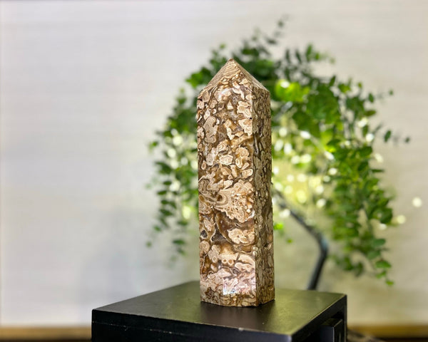 Amber/Chocolate Calcite Tower #T001 (Approx 8" tall x 3.5" wide) - Lucid Willow - Crystal