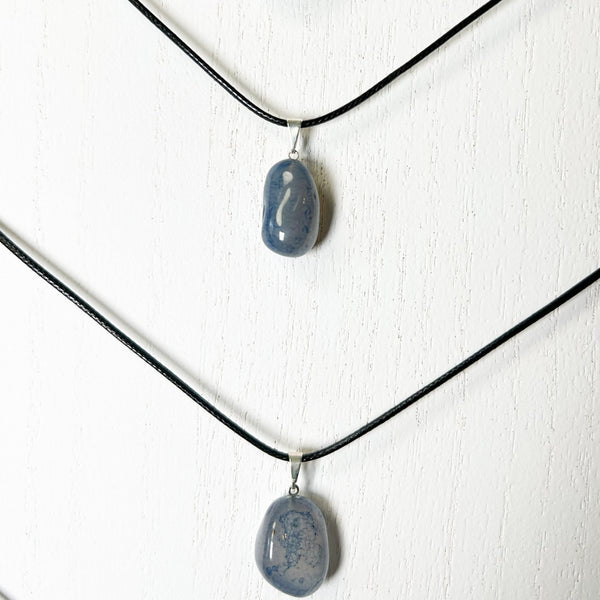 Blue Agate Pendant Necklace #J020 - Lucid Willow - Necklace