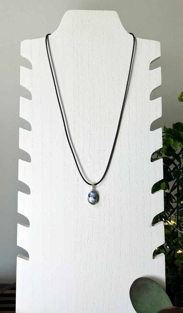 Blue Agate Pendant Necklace #J020 - Lucid Willow - Necklace