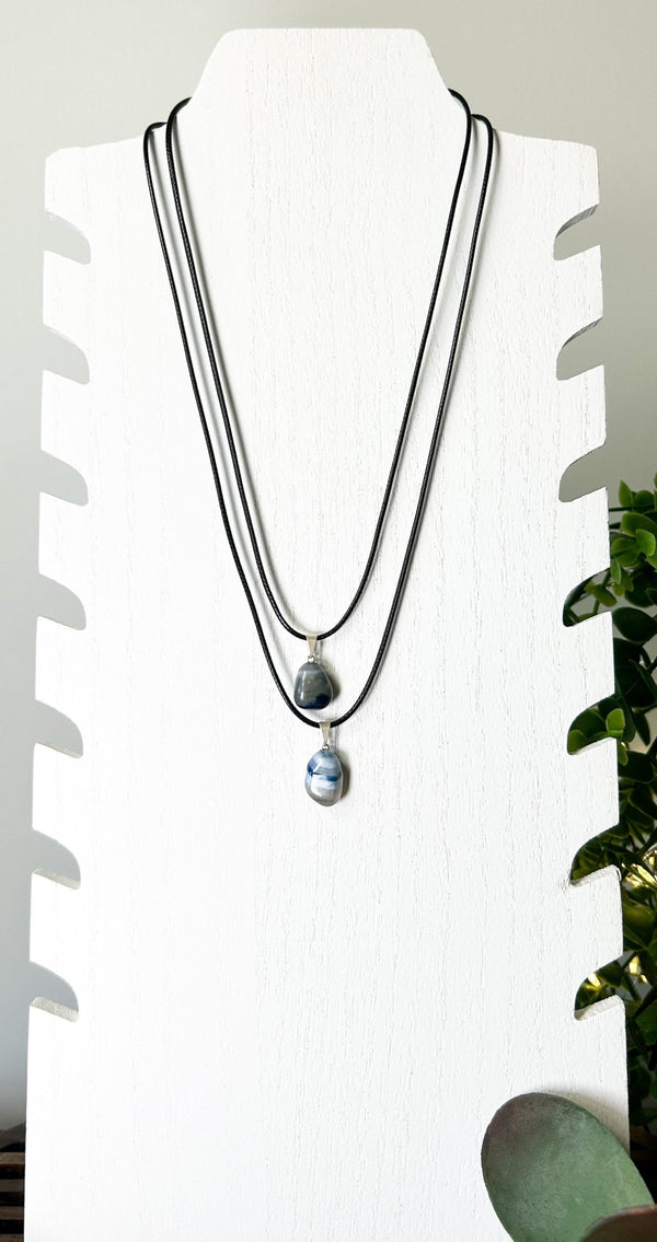 Blue Agate Pendant Necklace #J020 - Lucid Willow - Necklace