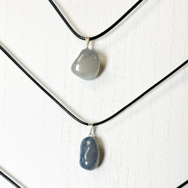 Blue Agate Pendant Necklace #J020 - Lucid Willow - Necklace