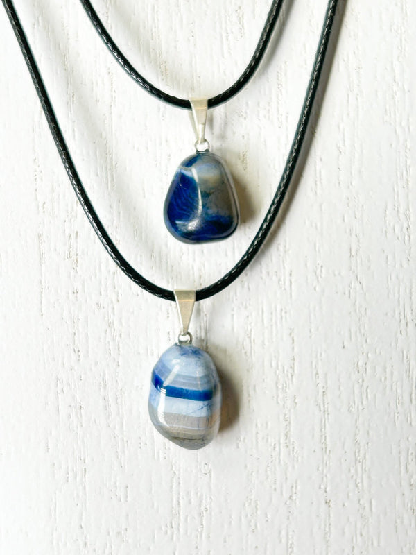 Blue Agate Pendant Necklace #J020 - Lucid Willow - Necklace