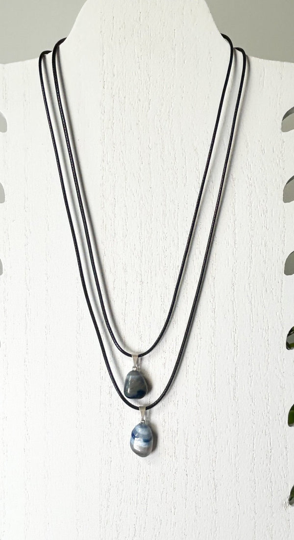 Blue Agate Pendant Necklace #J020 - Lucid Willow - Necklace