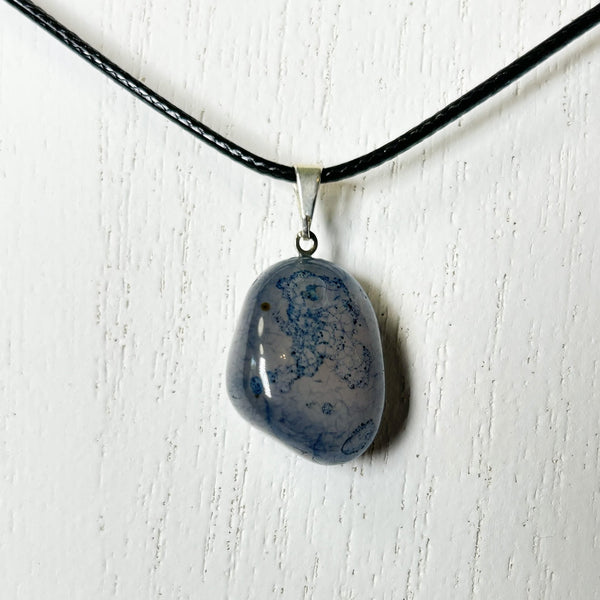 Blue Agate Pendant Necklace #J020 - Lucid Willow - Necklace