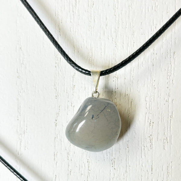 Blue Agate Pendant Necklace #J020 - Lucid Willow - Necklace