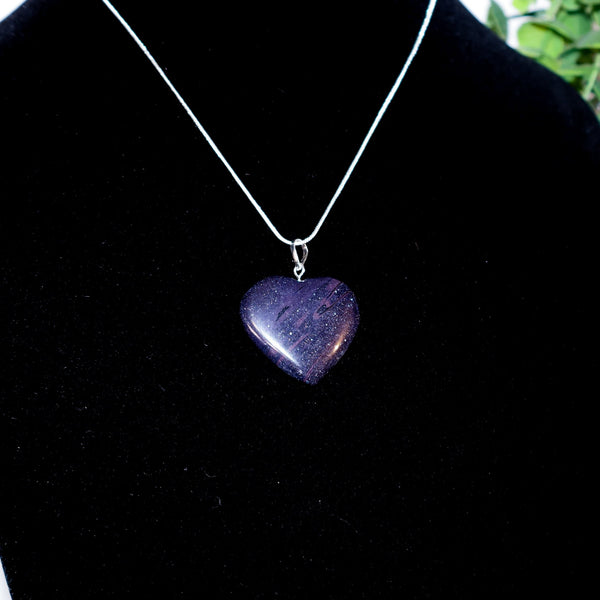 Blue Goldstone Heart Necklace (1" Avg) #J036 - Lucid Willow - Crystal