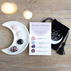 Crystal Set with Moon Trinket Dish - Love, Self Love, Friendship | Crystal Gift Set - Lucid Willow - Crystal Set
