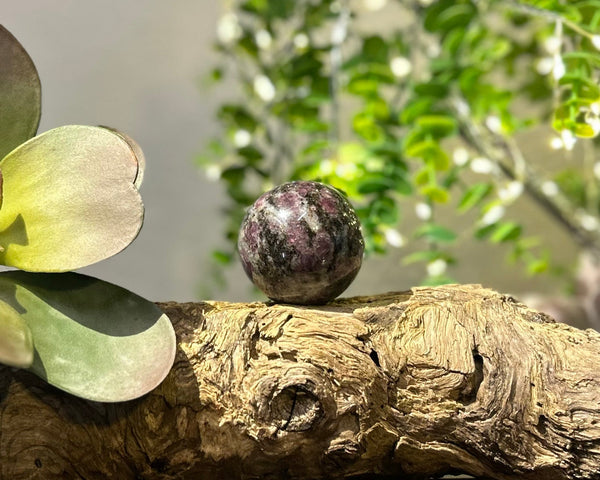 Ruby x Feldspar 47mm Sphere #S015 - Lucid Willow - Crystal