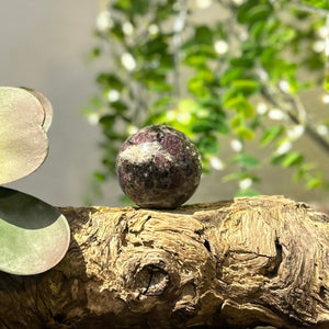 Ruby x Feldspar 47mm Sphere #S016 - Lucid Willow - Crystal