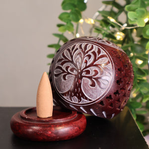 Tree Sphere Soapstone Incense Cone Burner #M039 - Lucid Willow - Spiritual
