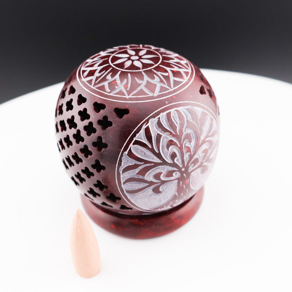 Tree Sphere Soapstone Incense Cone Burner #M039 - Lucid Willow - Spiritual